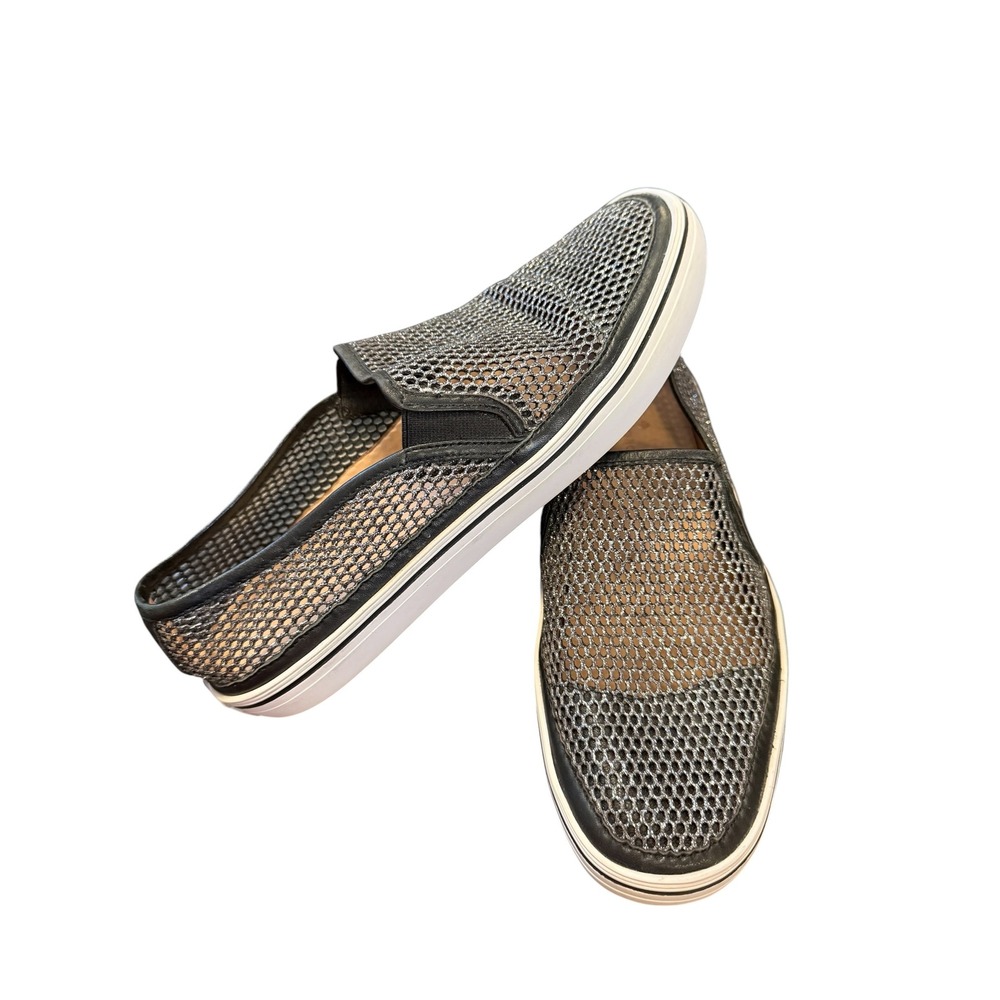 Kate Spade Slip On Sneakers Womens sz 9 Black Silver Good Mesh Metallic Platform